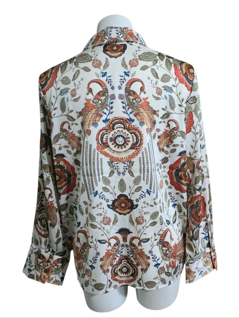 Rachel Zoe Button Down Peacock Print Blouse Cream Size L - Picture 4 of 11
